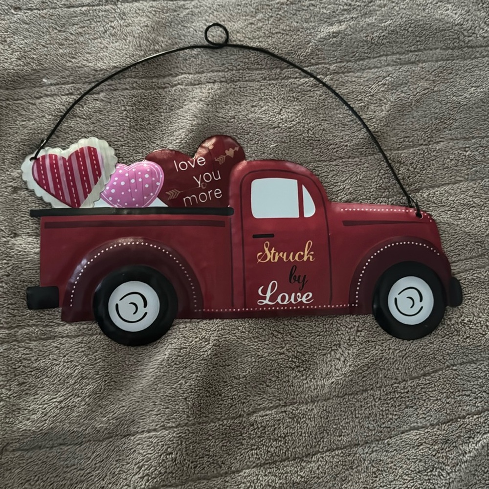 Red “Struck by Love” Tin Classic Truck Sign Decor